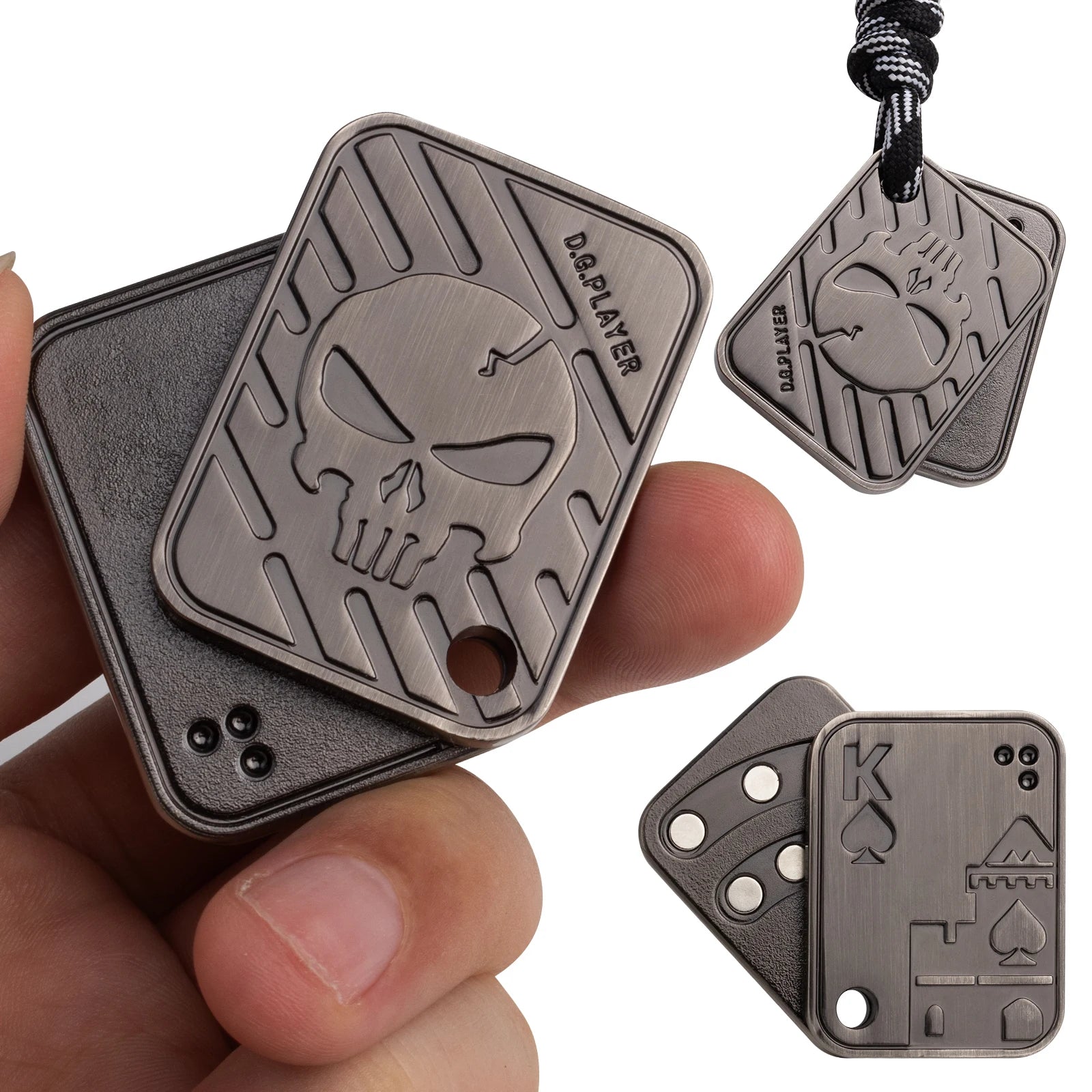 Double-Layer Magnetic Fidget Slider – Skull-Etched Metal Clicker Coin EDC Stress-Relief Toy - Titanfidget