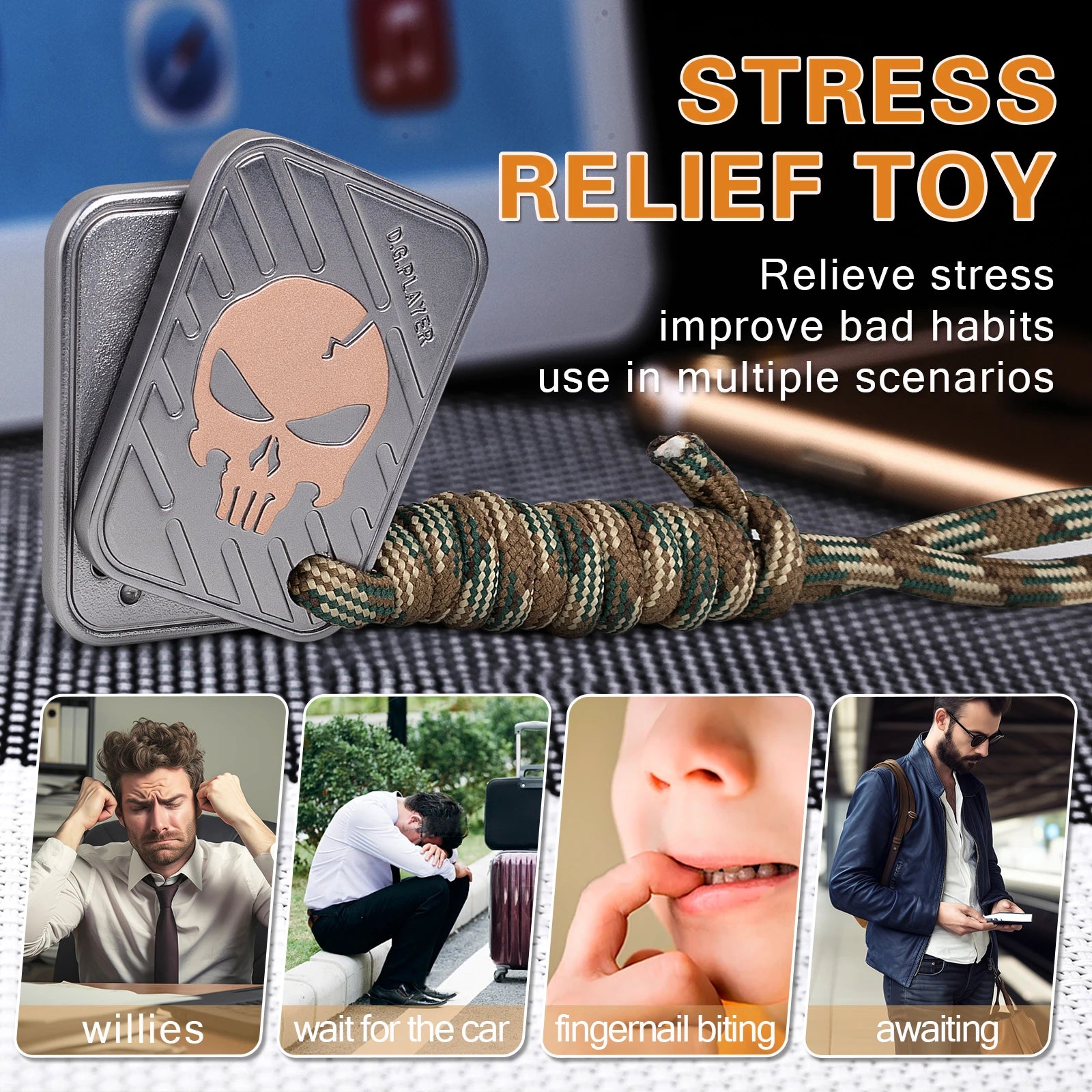 Double-Layer Magnetic Fidget Slider – Skull-Etched Metal Clicker Coin EDC Stress-Relief Toy - Titanfidget