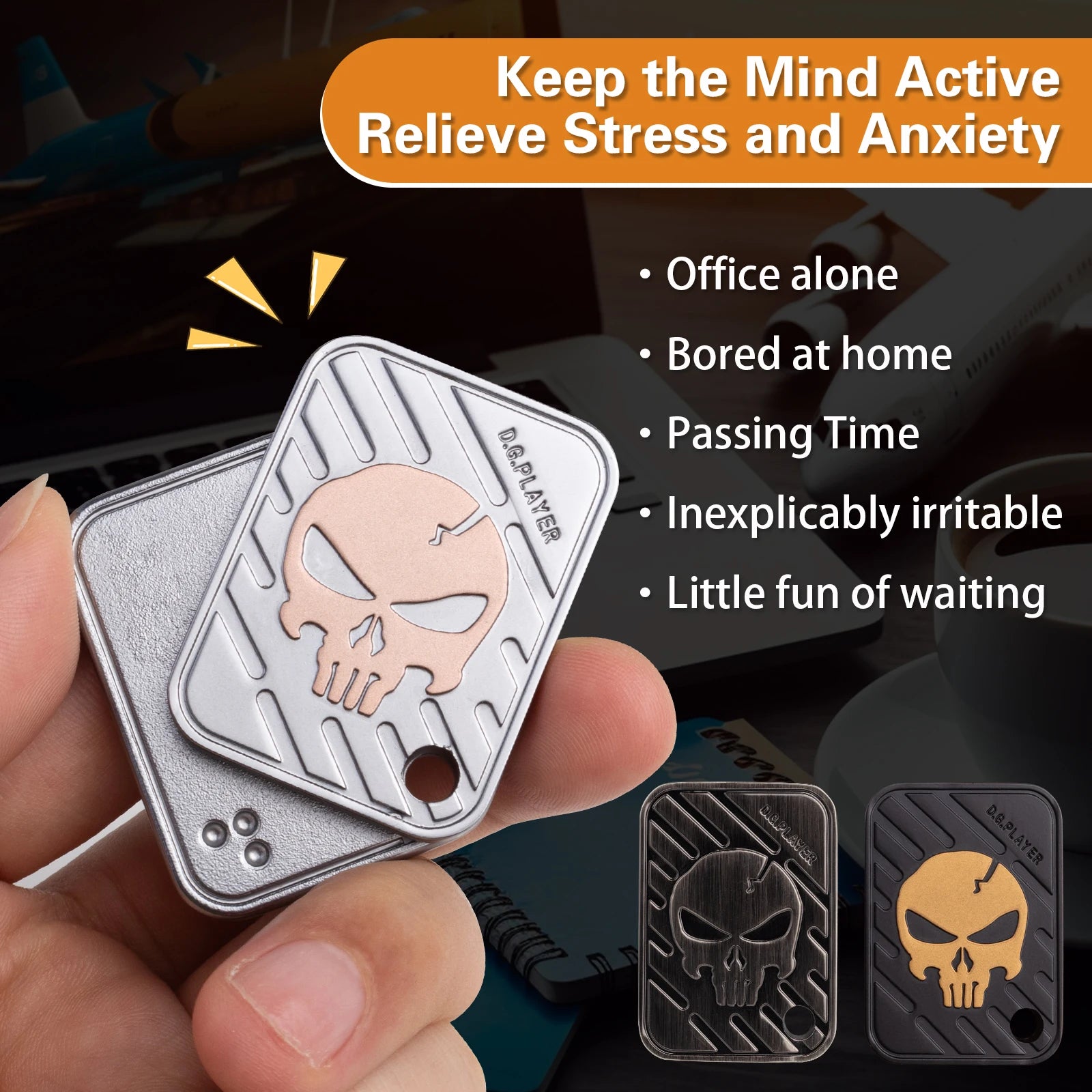Double-Layer Magnetic Fidget Slider – Skull-Etched Metal Clicker Coin EDC Stress-Relief Toy - Titanfidget