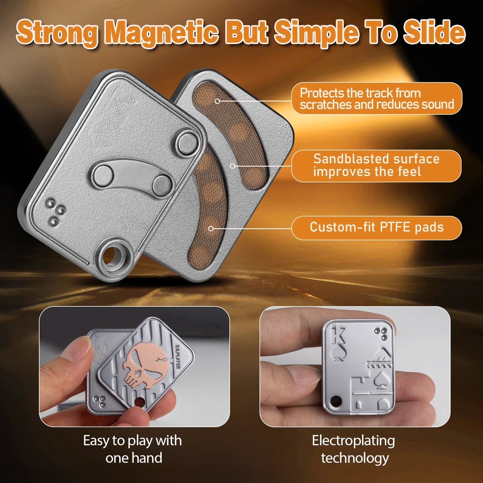 Double-Layer Magnetic Fidget Slider – Skull-Etched Metal Clicker Coin EDC Stress-Relief Toy - Titanfidget