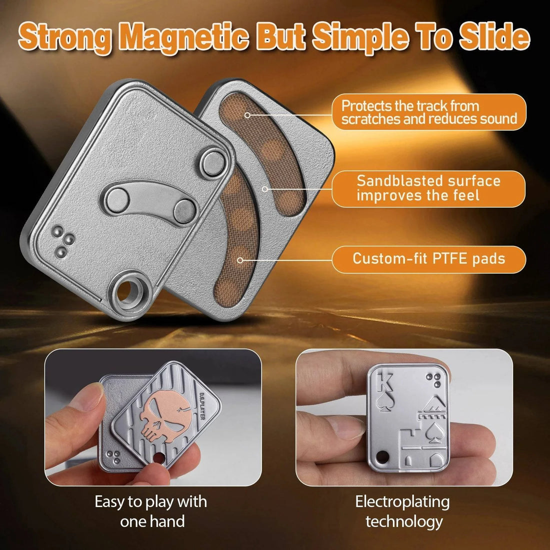 Double - Layer Magnetic Fidget Slider – Skull - Etched Metal Clicker Coin EDC Stress - Relief Toy