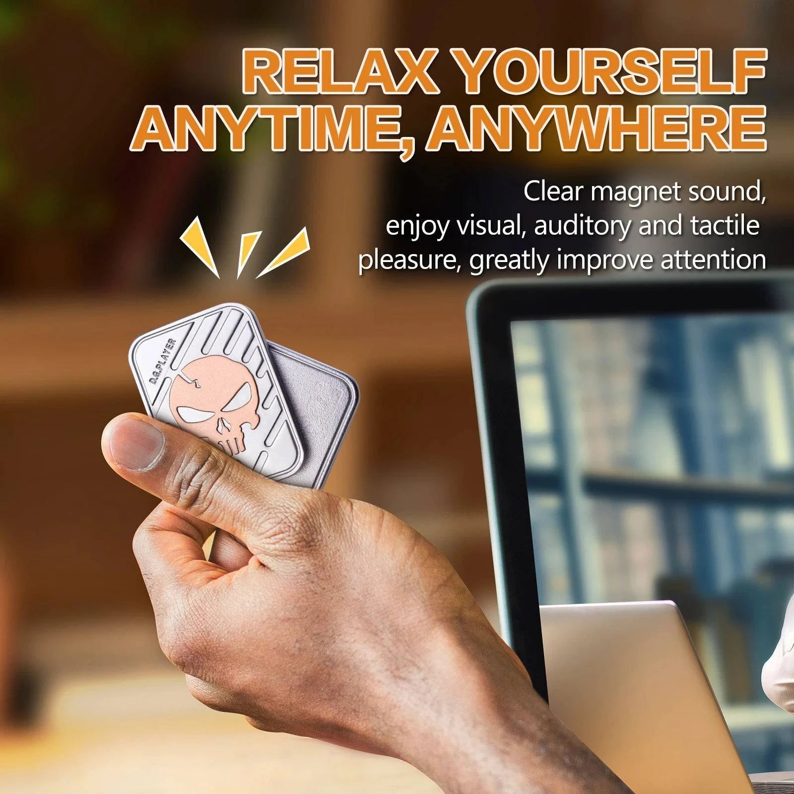 Double - Layer Magnetic Fidget Slider – Skull - Etched Metal Clicker Coin EDC Stress - Relief Toy