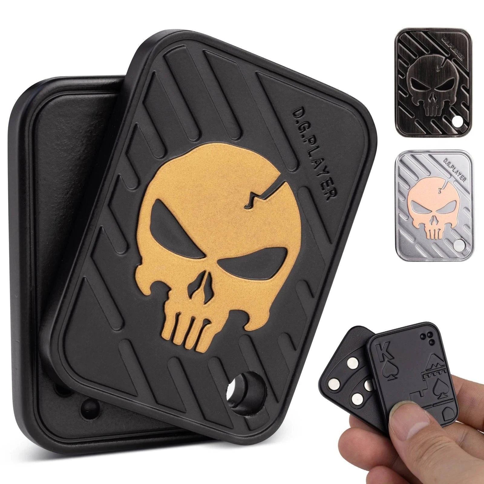 Double - Layer Magnetic Fidget Slider – Skull - Etched Metal Clicker Coin EDC Stress - Relief Toy