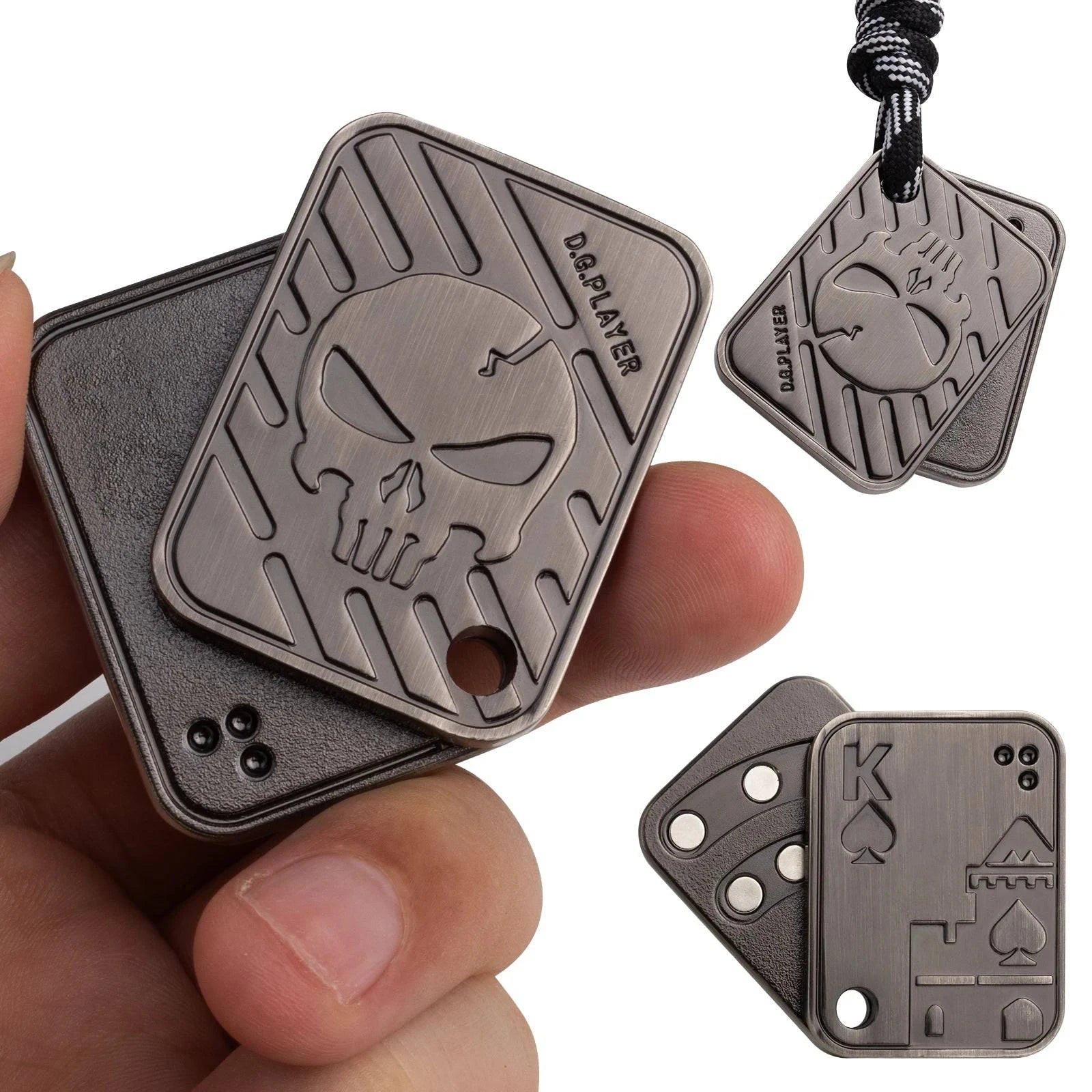 Double - Layer Magnetic Fidget Slider – Skull - Etched Metal Clicker Coin EDC Stress - Relief Toy