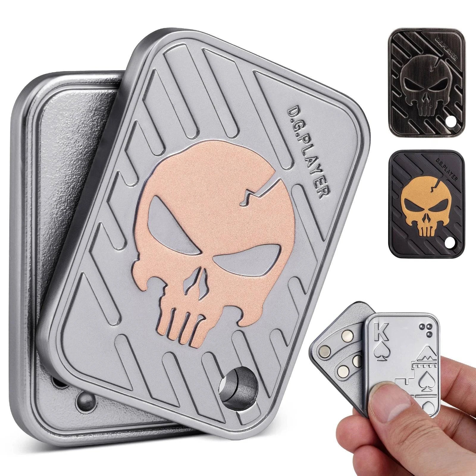 Double - Layer Magnetic Fidget Slider – Skull - Etched Metal Clicker Coin EDC Stress - Relief Toy